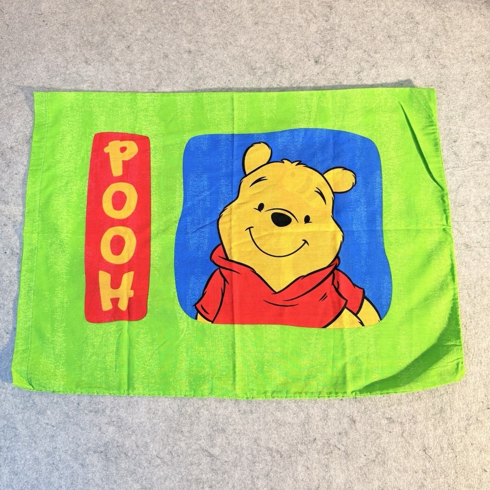 Vintage Winnie the Pooh Pillowcase Disney Standard Green Bees Hunny